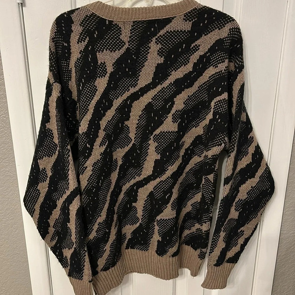 M. Mantogne Men’s (M) Black Tan 3D Knit Neutral Crewneck Sweater Vintage 80’s - Picture 2 of 5